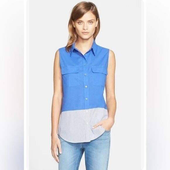 Equipment Slim Signature Colorblock Sleeveless Top S - Picture 1 of 6
